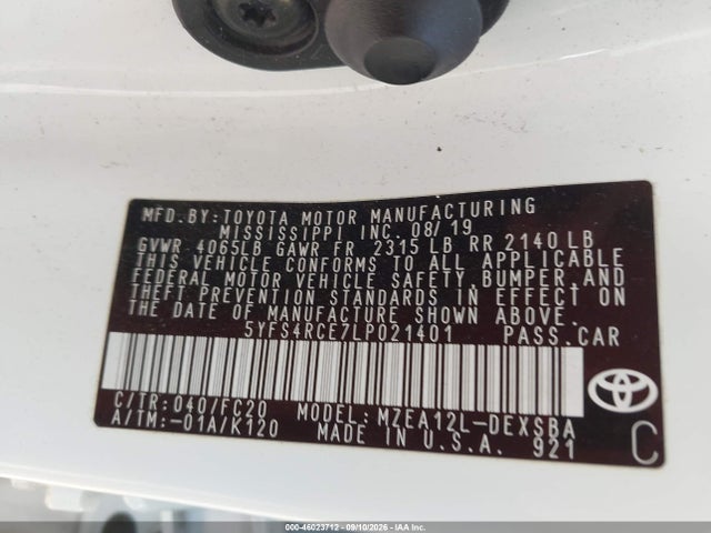 46023712 :رقم المزاد ، 5YFS4RCE7LP021401 vin ، 2020 Toyota Corolla Se مزاد بيع