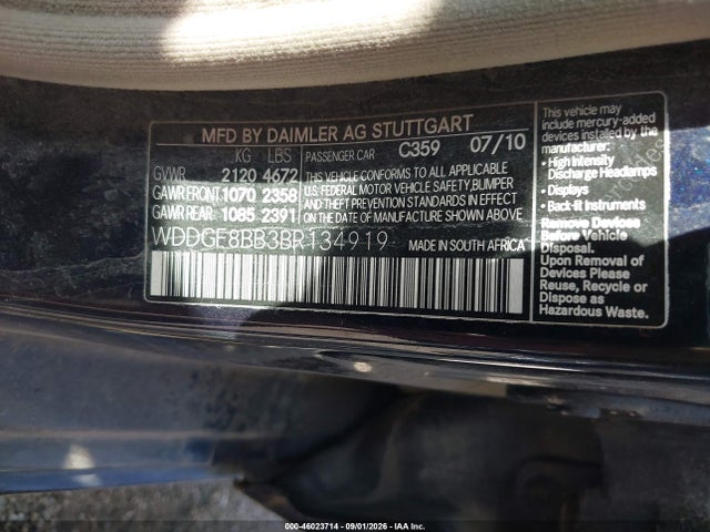 46023714 :رقم المزاد ، WDDGF8BB3BR134919 vin ، 2011 Mercedes-benz C 300 Luxury 4matic/sport 4matic مزاد بيع