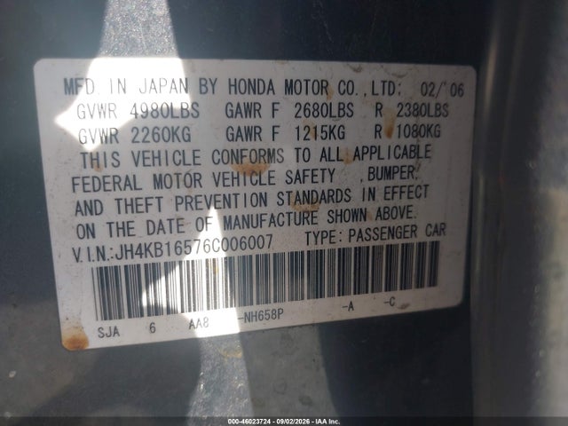 Продажа на аукционе авто 2006 Acura Rl 3.5, vin: JH4KB16576C006007, номер лота: 46023724
