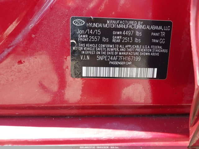 Продаж на аукціоні авто 2015 Hyundai Sonata Se, vin: 5NPE24AF7FH167199, номер лоту: 46023735