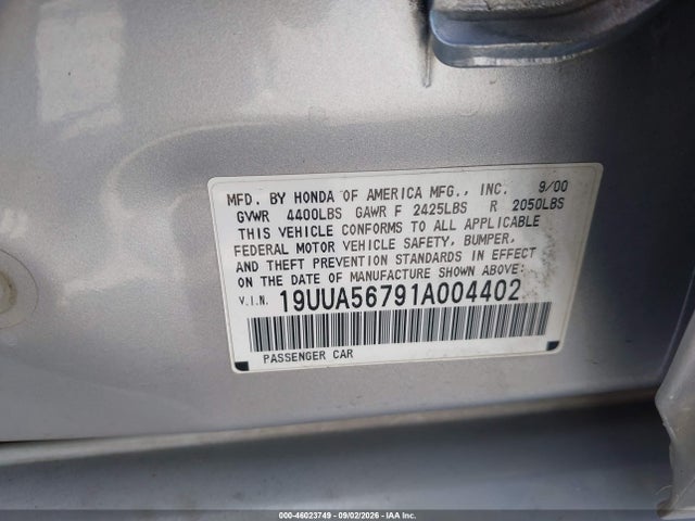 46023749 :رقم المزاد ، 19UUA56791A004402 vin ، 2001 Acura Tl 3.2 مزاد بيع