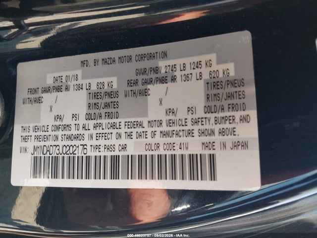 Продаж на аукціоні авто 2018 Mazda Mx-5 Miata Grand Touring, vin: JM1NDAD73J0202176, номер лоту: 46023757