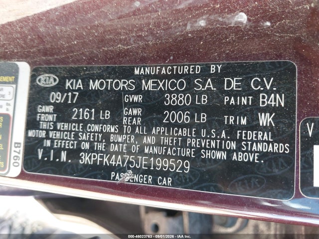 46023763 :رقم المزاد ، 3KPFK4A75JE199529 vin ، 2018 Kia Forte Lx مزاد بيع