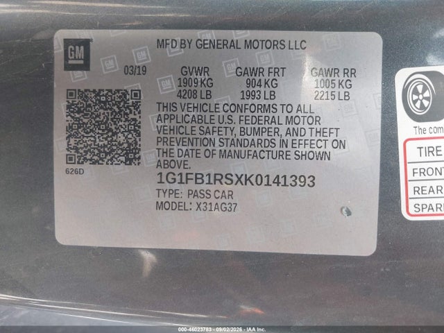 Chevrolet Camaro 1lt 2019 1G1FB1RSXK0141393 Image 9