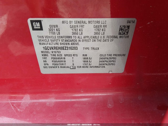Aukcja sprzedaży 2014 Chevrolet Silverado 1500 Lt, vin: 1GCVKREH8EZ316283, numer aukcji: 46023787