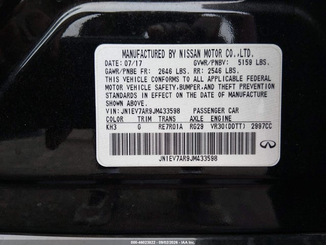 Продаж на аукціоні авто 2018 Infiniti Q50 3.0t Luxe, vin: JN1EV7AR9JM433598, номер лоту: 46023822