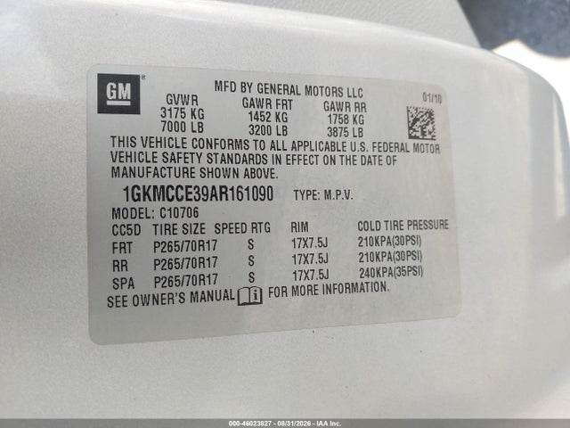 Aukcja sprzedaży 2010 Gmc Yukon Slt, vin: 1GKMCCE39AR161090, numer aukcji: 46023827