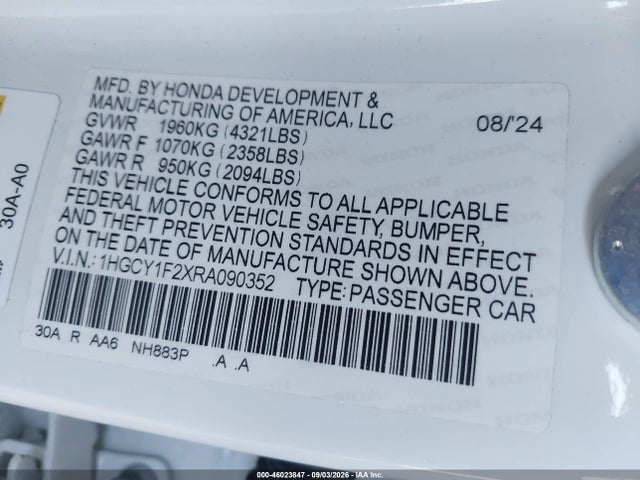 Продажа на аукционе авто 2024 Honda Accord Lx, vin: 1HGCY1F2XRA090352, номер лота: 46023847