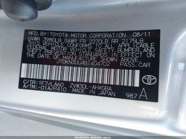 46023879 :رقم المزاد ، JTDKN3DU4B1404702 vin ، 2011 Toyota Prius Four مزاد بيع