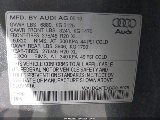 Продажа на аукционе авто 2013 Audi Q7 3.0t S Line Prestige, vin: WA1DGAFEXDD015975, номер лота: 46023892