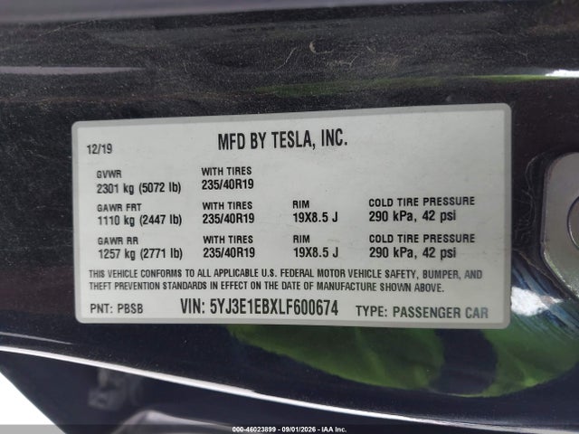 Tesla Model 3 Long Range Dual Motor All-wheel Drive 2020 5YJ3E1EBXLF600674 Image 9