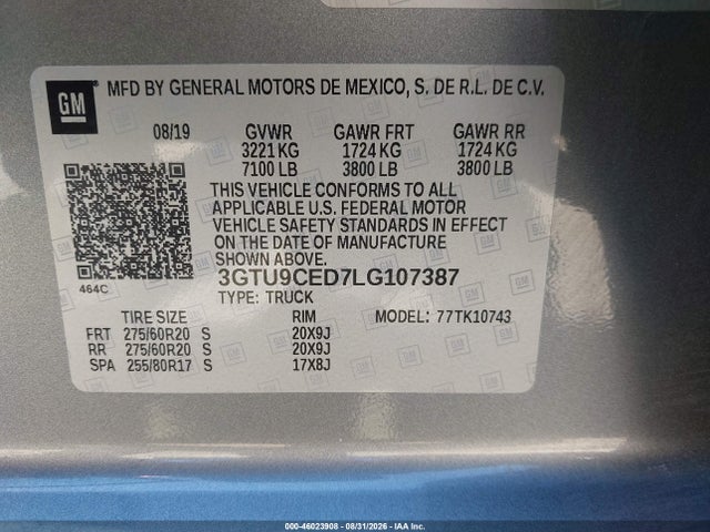 GMC Sierra 1500 4wd Standard Box Elevation 2020 3GTU9CED7LG107387 Image 9