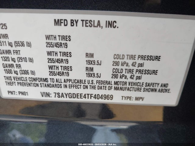2026 Tesla Model Y All-wheel Drive/long Range Launch Series/premium All-wheel Drive მანქანა იყიდება აუქციონზე, vin: 7SAYGDEE4TF404969, აუქციონის ნომერი: 46023925