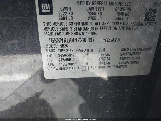 2017 Gmc Acadia Sle-1 მანქანა იყიდება აუქციონზე, vin: 1GKKNKLA4HZ290037, აუქციონის ნომერი: 46023936