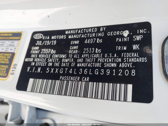 Продаж на аукціоні авто 2020 Kia Optima Lx, vin: 5XXGT4L36LG391208, номер лоту: 46023952