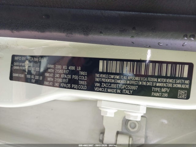 Продажа на аукционе авто 2016 Jeep Renegade Latitude, vin: ZACCJBBT7GPC50997, номер лота: 46023957