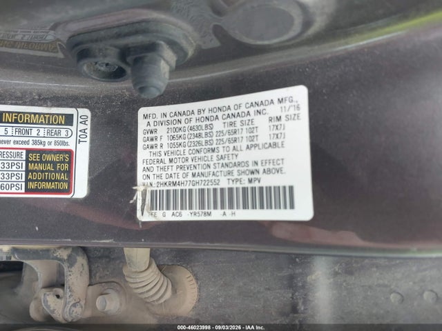 Aukcja sprzedaży 2016 Honda Cr-v Ex-l, vin: 2HKRM4H77GH722552, numer aukcji: 46023998