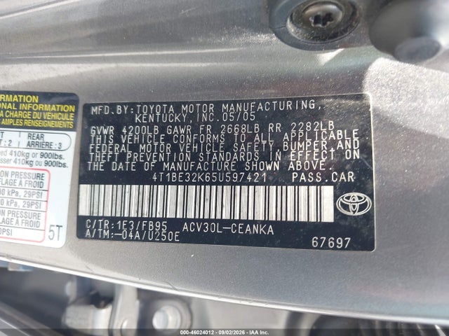 Продажа на аукционе авто 2005 Toyota Camry Std, vin: 4T1BE32K65U597421, номер лота: 46024012
