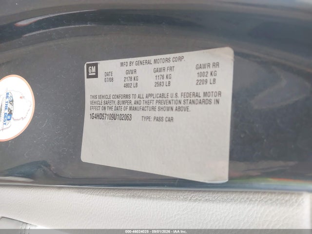 Продажа на аукционе авто 2009 Buick Lucerne Cxl, vin: 1G4HD57109U102063, номер лота: 46024025