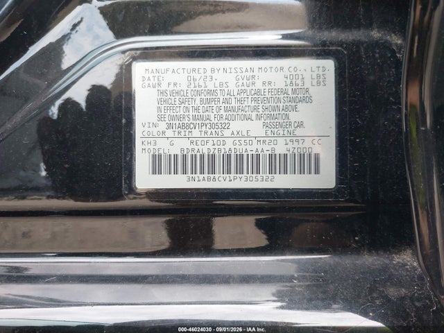 2023 Nissan Sentra Sv Xtronic Cvt მანქანა იყიდება აუქციონზე, vin: 3N1AB8CV1PY305322, აუქციონის ნომერი: 46024030