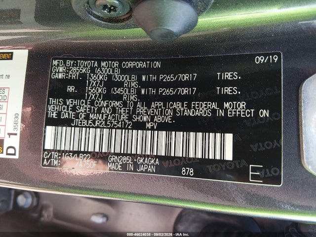 Aukcja sprzedaży 2020 Toyota 4runner Sr5 Premium, vin: JTEBU5JR2L5754172, numer aukcji: 46024038