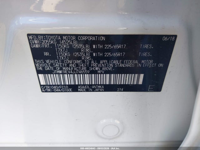 Aukcja sprzedaży 2018 Toyota Rav4 Xle, vin: JTMWFREV4JJ746559, numer aukcji: 46024043