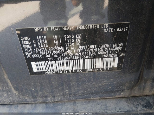 Aukcja sprzedaży 2017 Subaru Legacy 2.5i Sport, vin: 4S3BNAR65H3058011, numer aukcji: 46024059