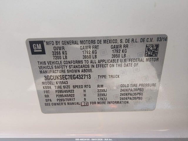 Aukcja sprzedaży 2014 Chevrolet Silverado 1500 Ltz, vin: 3GCUKSEC7EG432713, numer aukcji: 46024105