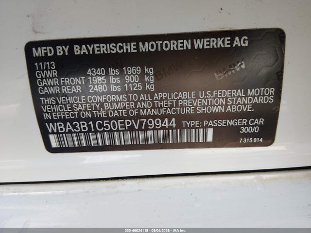 Продажа на аукционе авто 2014 Bmw 320i, vin: WBA3B1C50EPV79944, номер лота: 46024118