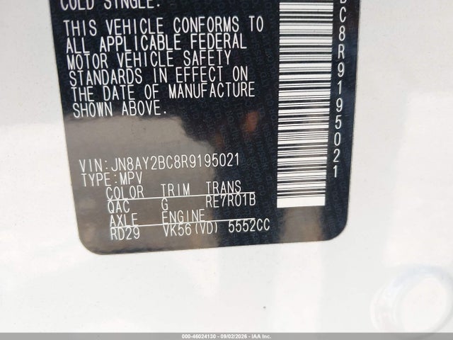 46024130 :رقم المزاد ، JN8AY2BC8R9195021 vin ، 2024 Nissan Armada Sl 2wd مزاد بيع