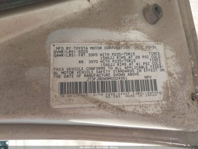 46024143 :رقم المزاد ، JT3FJ80W9M0024561 vin ، 1991 Toyota Land Cruiser Fj80 مزاد بيع