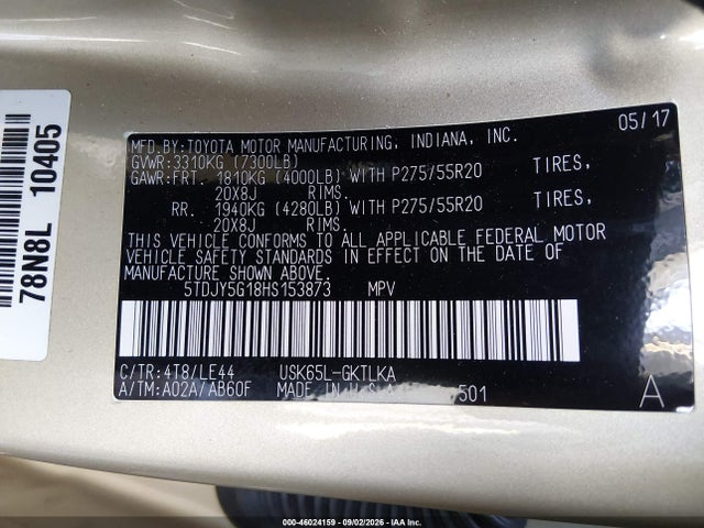 Aukcja sprzedaży 2017 Toyota Sequoia Limited, vin: 5TDJY5G18HS153873, numer aukcji: 46024159