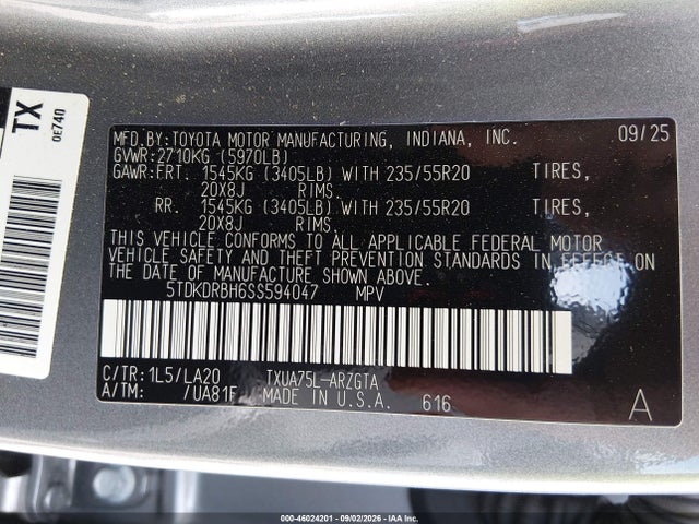 5TDKDRBH6SS594047 Toyota Highlander Platinum