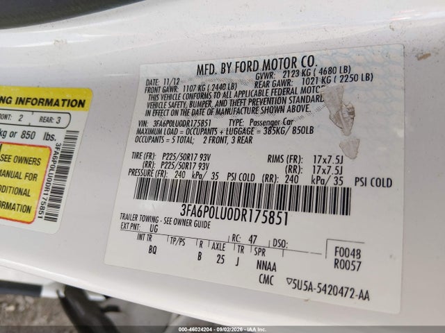Продаж на аукціоні авто 2013 Ford Fusion Hybrid Se, vin: 3FA6P0LU0DR175851, номер лоту: 46024204