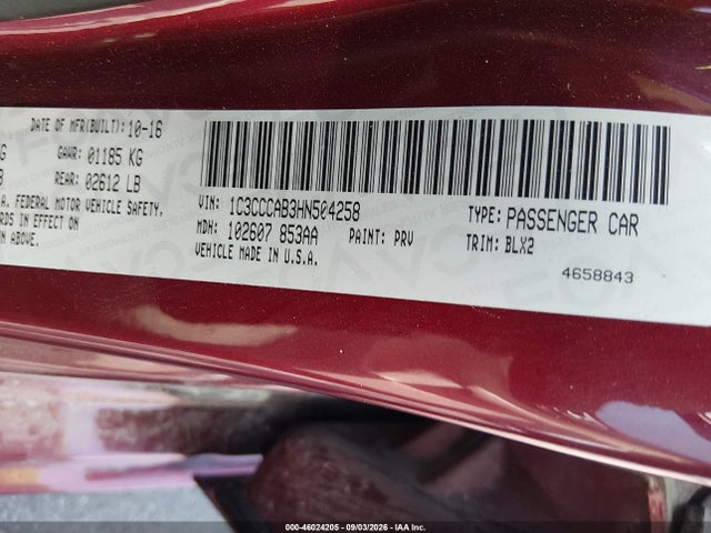46024205 :رقم المزاد ، 1C3CCCAB3HN504258 vin ، 2017 Chrysler 200 Limited Platinum مزاد بيع