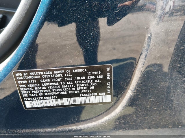 2020 Volkswagen Passat 2.0t Sel მანქანა იყიდება აუქციონზე, vin: 1VWCA7A3XLC008361, აუქციონის ნომერი: 46024213