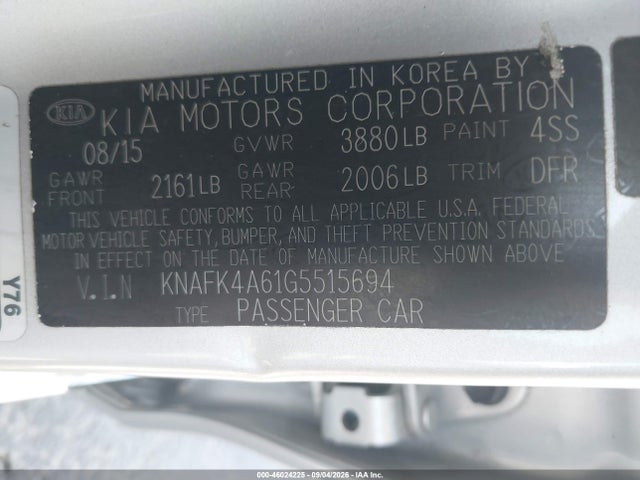 KNAFK4A61G5515694 KIA FORTE LX