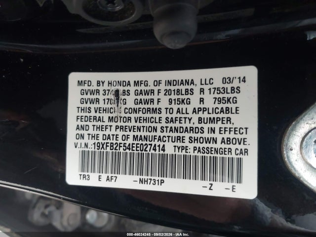 Продажа на аукционе авто 2014 Honda Civic Lx, vin: 19XFB2F54EE027414, номер лота: 46024245