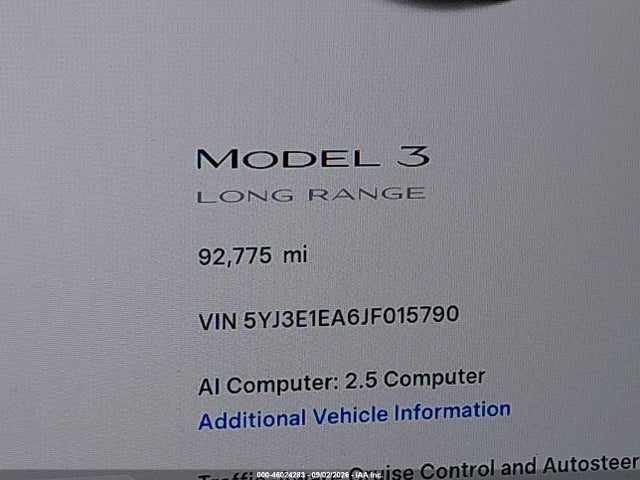 Aukcja sprzedaży 2018 Tesla Model 3 Long Range/mid Range, vin: 5YJ3E1EA6JF015790, numer aukcji: 46024283
