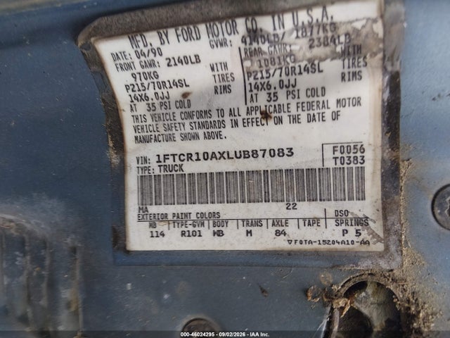 Aukcja sprzedaży 1990 Ford Ranger, vin: 1FTCR10AXLUB87083, numer aukcji: 46024295