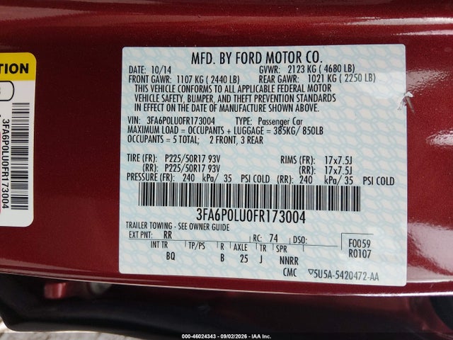 Продажа на аукционе авто 2015 Ford Fusion Hybrid Se, vin: 3FA6P0LU0FR173004, номер лота: 46024343
