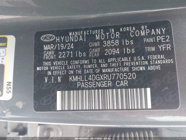 Aukcja sprzedaży 2024 Hyundai Elantra Se, vin: KMHLL4DGXRU770520, numer aukcji: 46024351
