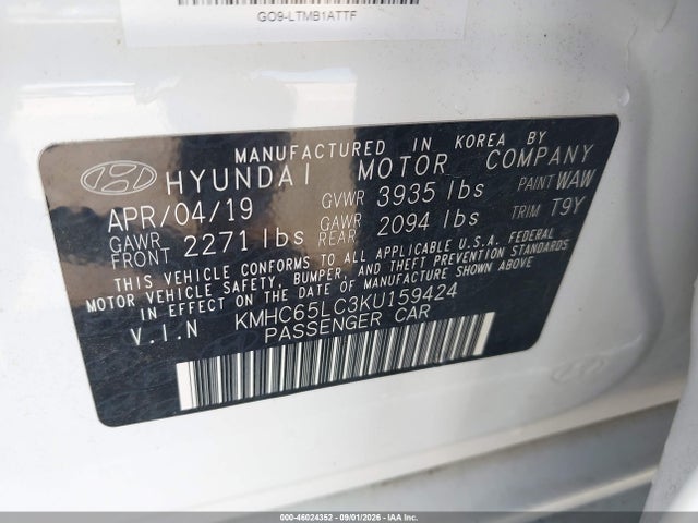 Продажа на аукционе авто 2019 Hyundai Ioniq Hybrid Blue, vin: KMHC65LC3KU159424, номер лота: 46024352