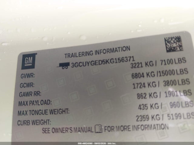 Aukcja sprzedaży 2019 Chevrolet Silverado 1500 Ltz, vin: 3GCUYGED5KG156371, numer aukcji: 46024360