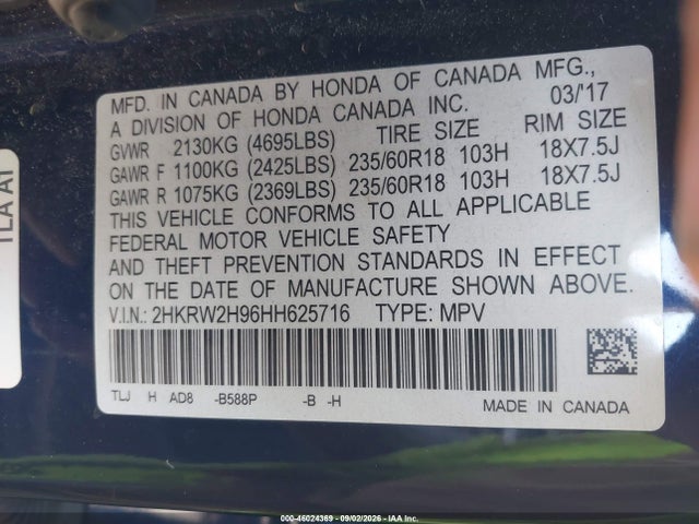 Honda Cr-v Touring 2017 2HKRW2H96HH625716 Image 9