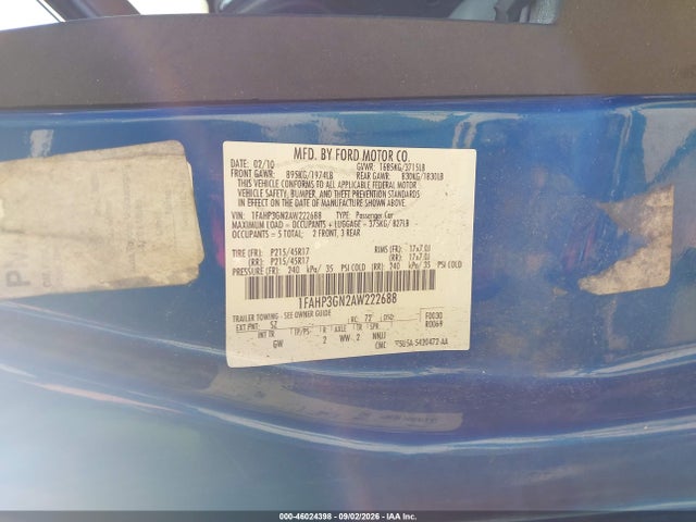 Продажа на аукционе авто 2010 Ford Focus Ses, vin: 1FAHP3GN2AW222688, номер лота: 46024398
