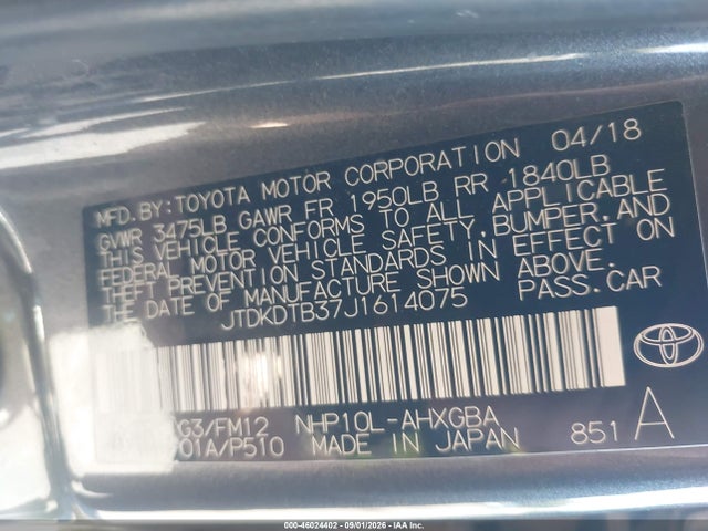 Toyota Prius C Three 2018 JTDKDTB37J1614075 Image 9