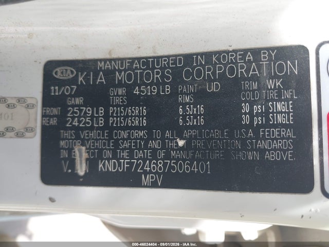 Продаж на аукціоні авто 2008 Kia Sportage Lx, vin: KNDJF724687506401, номер лоту: 46024404