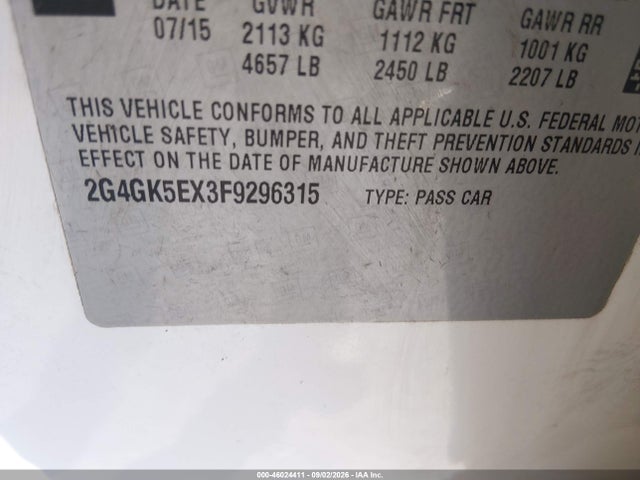 2015 Buick Regal Turbo მანქანა იყიდება აუქციონზე, vin: 2G4GK5EX3F9296315, აუქციონის ნომერი: 46024411