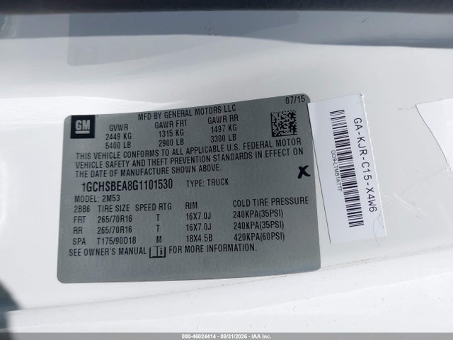 Chevrolet Colorado Wt 2016 1GCHSBEA8G1101530 Image 9